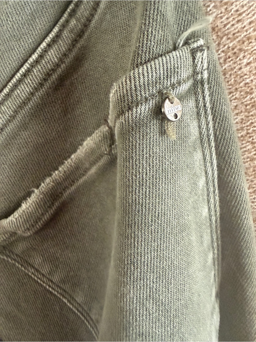 Olive Green Distressed Wide-Leg Jeans - Picture 6 of 7